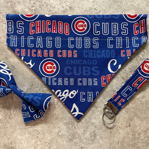 Chicago Cubs Sports Team Apparel for Pet, Cubs Pet Apparel,  Chicago MLB Pet bow ties, Baseball Pet Bandanas