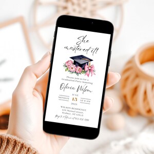 Customizable Masters Invitation Digital Template Canva Design Graduation Announcement Animated Format Virtual Celebration Graduate Ceremony Recognition Academic Achievement Party Invite Editable Content Online Sharing Professional Looking