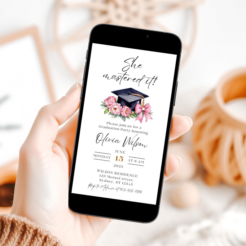 Customizable Masters Invitation Digital Template Canva Design Graduation Announcement Animated Format Virtual Celebration Graduate Ceremony Recognition Academic Achievement Party Invite Editable Content Online Sharing Professional Looking