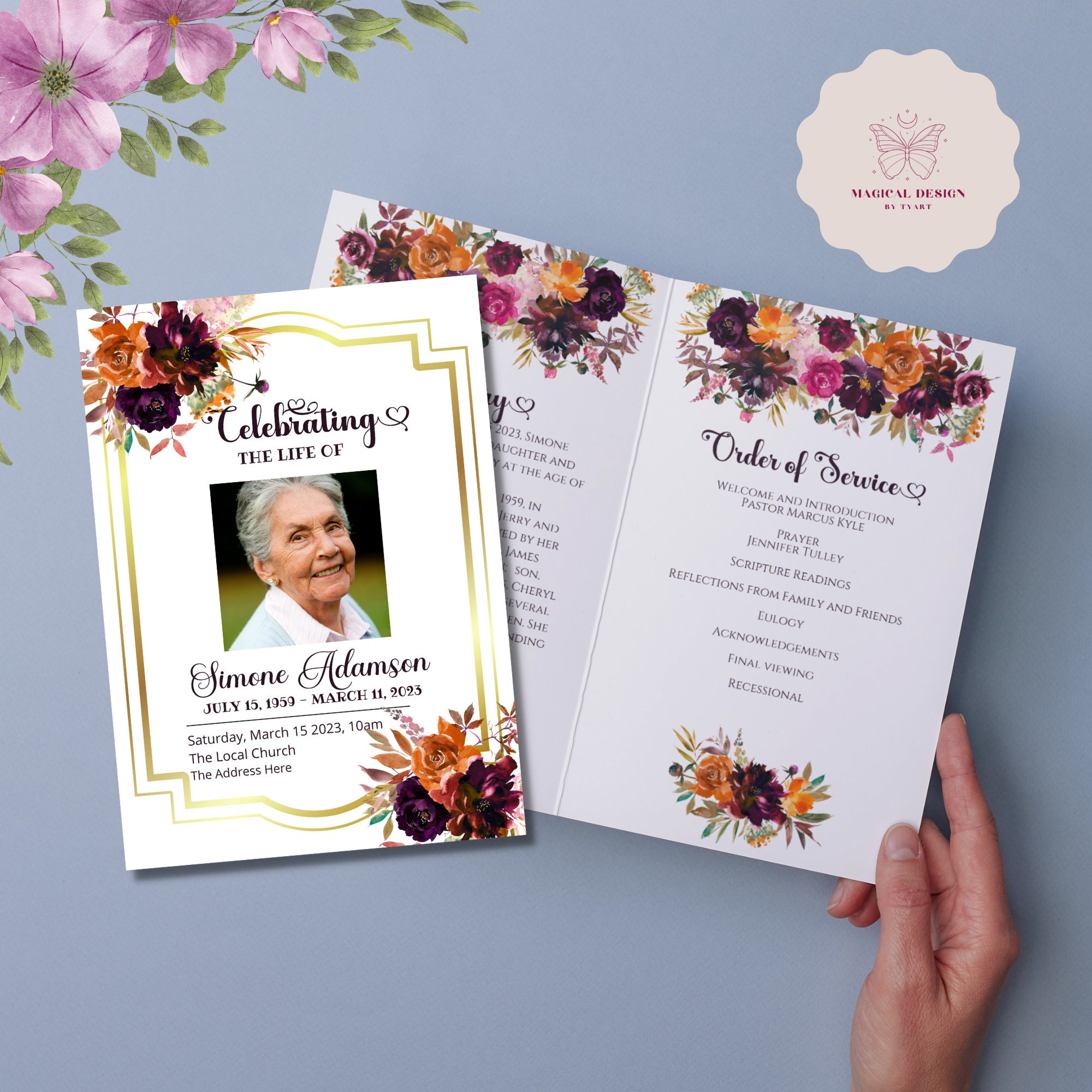 Editable Funeral Program Template for Woman, Obituary Template for