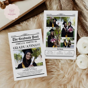 Newspaper Graduation Invitation, Editable Template for Class of 2025, Grad Party Announcement Card with photo, Digital Download Canva G004