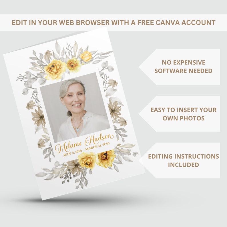Editable Funeral Program Template for Woman, Celebration of Life ...