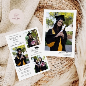 Graduation Invitation with Cap, Editable Template for Class of 2025, Perfect Grad Party Announcement Card Digital Download Canva Design G002
