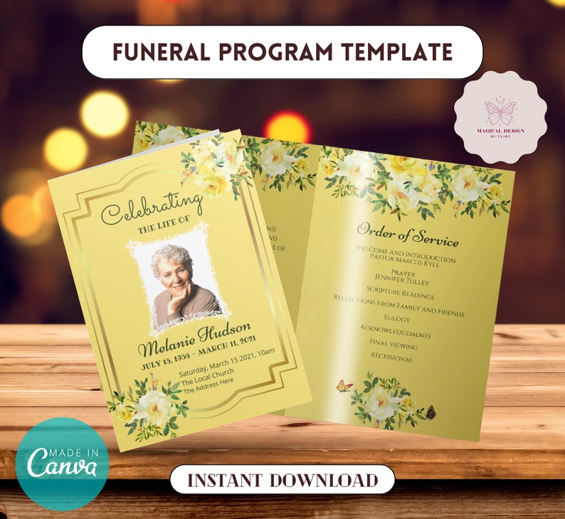 Editable Funeral Program Template for Woman, Obituary Template for Funeral Memorial Program