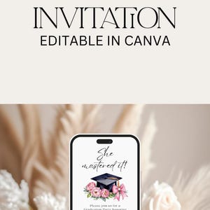 Masters Graduation Invitation Digital Template Canva Design Announcement Virtual Celebration Graduate Ceremony Degree Party Invite Editable image 12