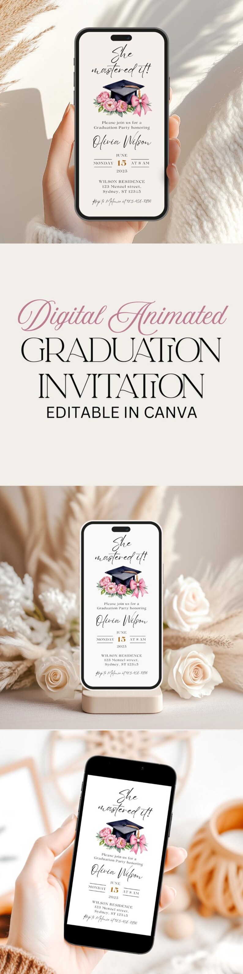 Masters Graduation Invitation Digital Template Canva Design Announcement Virtual Celebration Graduate Ceremony Degree Party Invite Editable image 12
