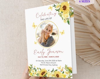 Funeral Program Template Butterfly Design Celebration Life Memorial Service Program Digital Card Obituary Template Sunflower Memorial Canva