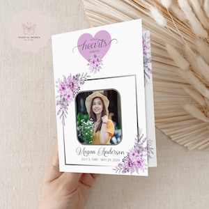 Purple Funeral Program Template, Editable Obituary, Purple Roses Celebration of Life Order of Service, Floral Memorial Program, Canva F007