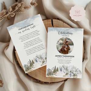 Mountain Memorial Prayer Card Template: Outdoor Funeral Keepsake (Editable, Canva, Digital Download) F005