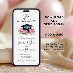 Virtual Ceremony Announcement Digital Invitation Template Masters Graduation Celebration Canva Design Animated Format Customizable Details Graduate Achievement Recognition Academic Success Party Invite Editable Content Online Sharing