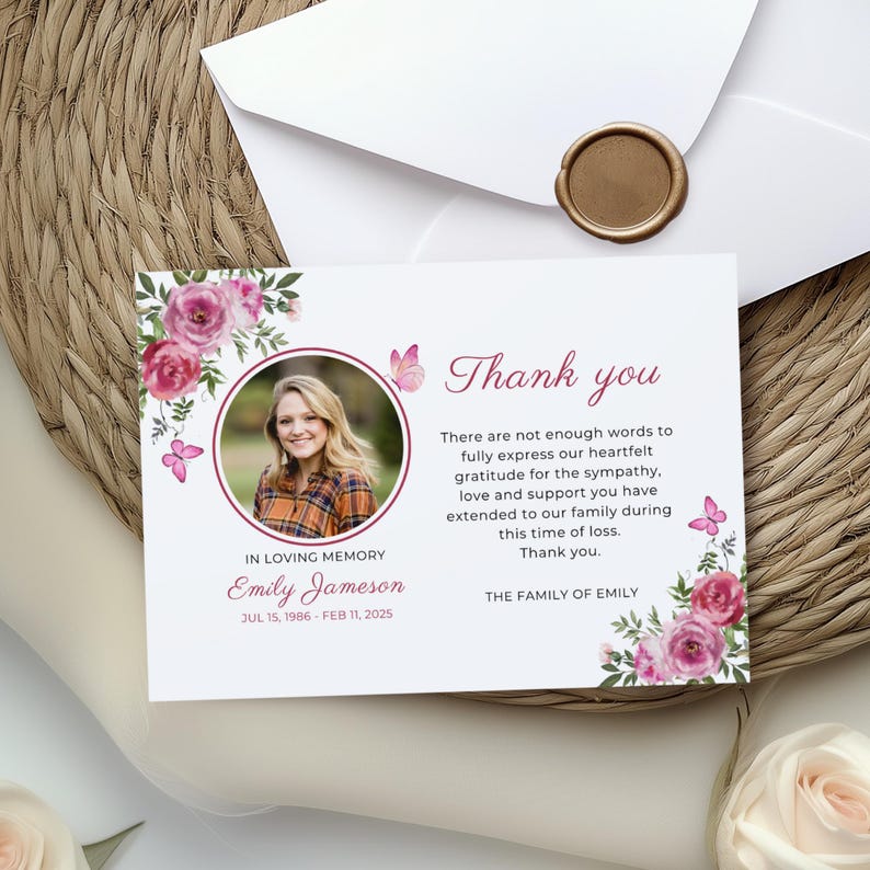 Funeral Thank Card Template Design Editable Canva Digital Download ...