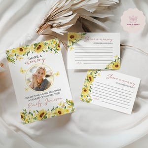Yellow Roses Funeral Share a Memory Sign, Sunflower Memory Card Template, Editable Celebration of Life Keepsake, Canva Table Sign F029