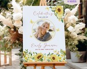 Funeral Welcome Template Editable Memorial Service Sign Display Poster Printable Design Butterfly Sunflower Decoration Ceremony Entrance