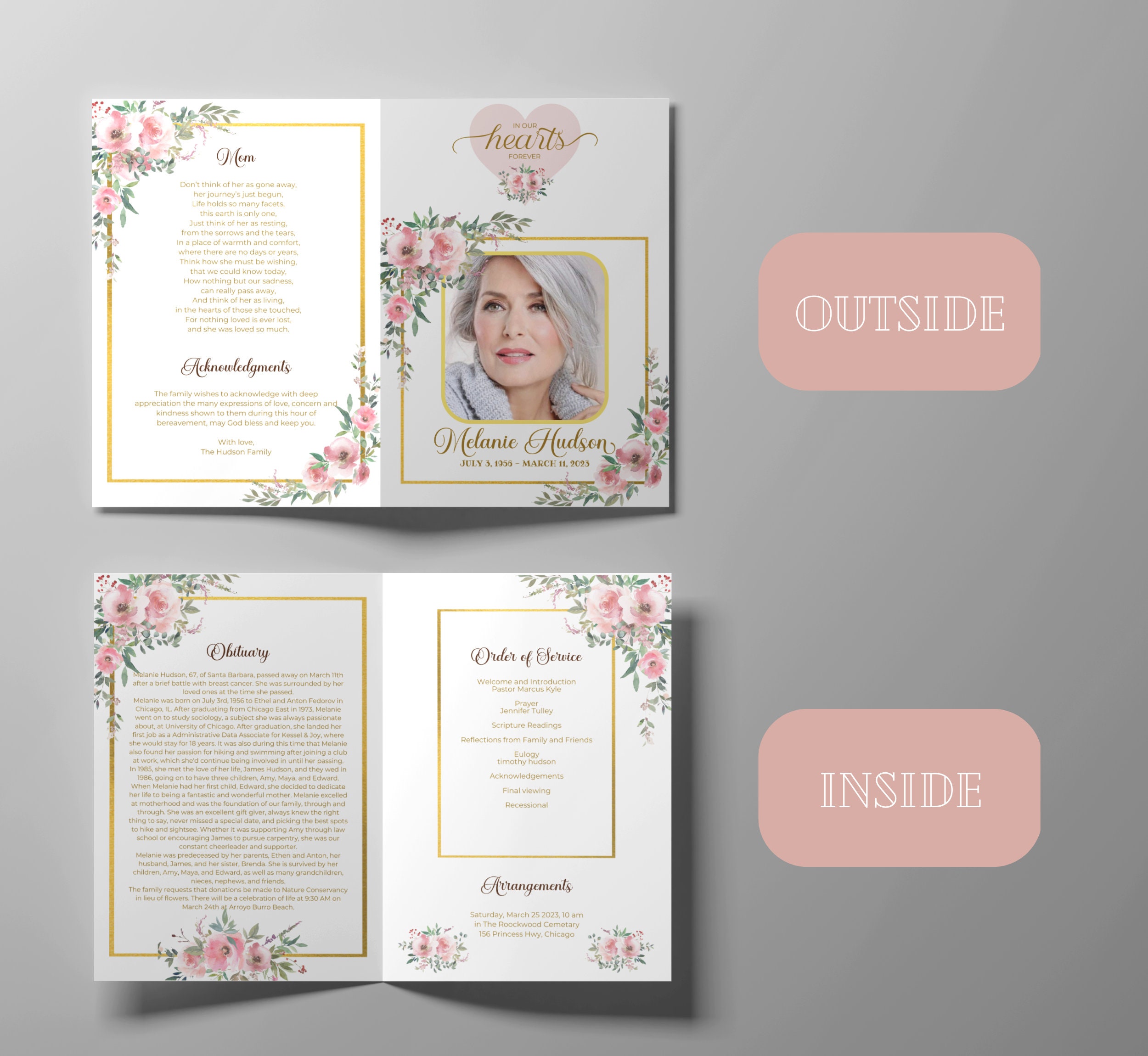 Editable Funeral Program Template for Woman, Obituary Template for ...