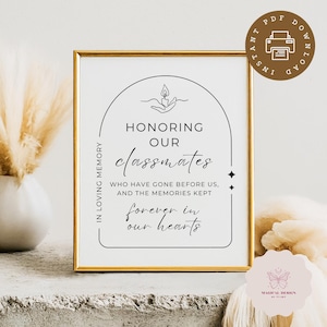 Class Reunion Memorial Sign, Honoring our classmates Poster, In Loving Memory, High School Classmate Remembrance Printable Table Sign S005
