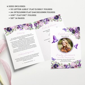 Purple Butterfly Funeral Program Template Digital Memorial Service Booklet Celebration Life Remembrance Card Obituary Editable Canva Design imagen 6
