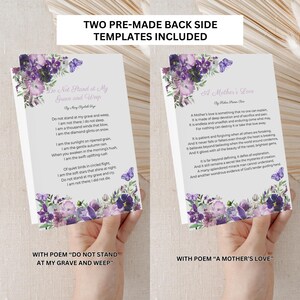 Digital Funeral Template Purple Butterfly Design Memorial Service Program Celebration Life Booklet Remembrance Card Obituary Layout Editable Canva Format Printable Ceremony Program Bereavement Service Bifold Design Four Pages Multiple Sizes