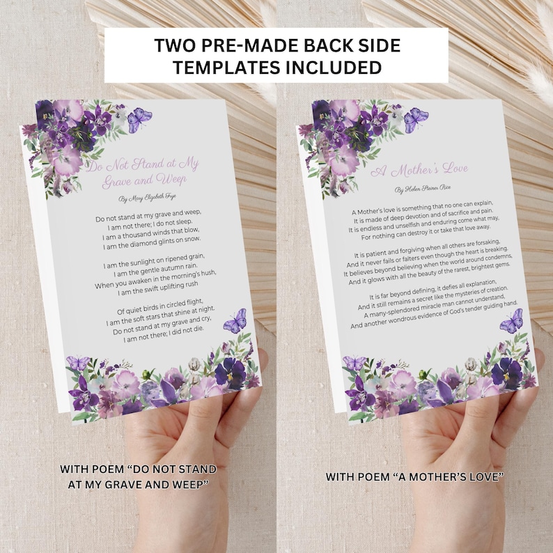 Digital Funeral Template Purple Butterfly Design Memorial Service Program Celebration Life Booklet Remembrance Card Obituary Layout Editable Canva Format Printable Ceremony Program Bereavement Service Bifold Design Four Pages Multiple Sizes