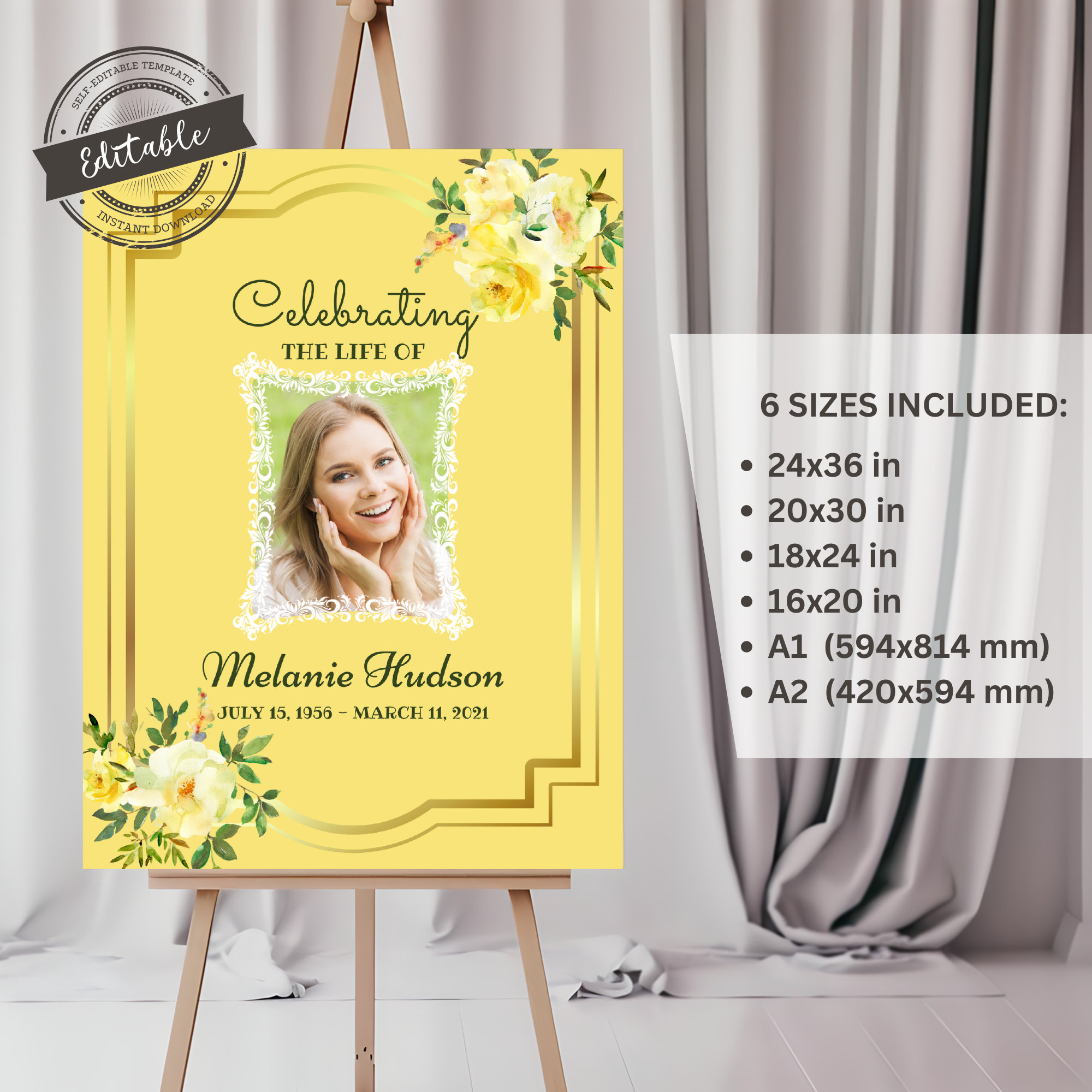 Editable Celebration of Life Poster Template, Large Funeral Editable Celebration of Life Poster Template, Large Funeral