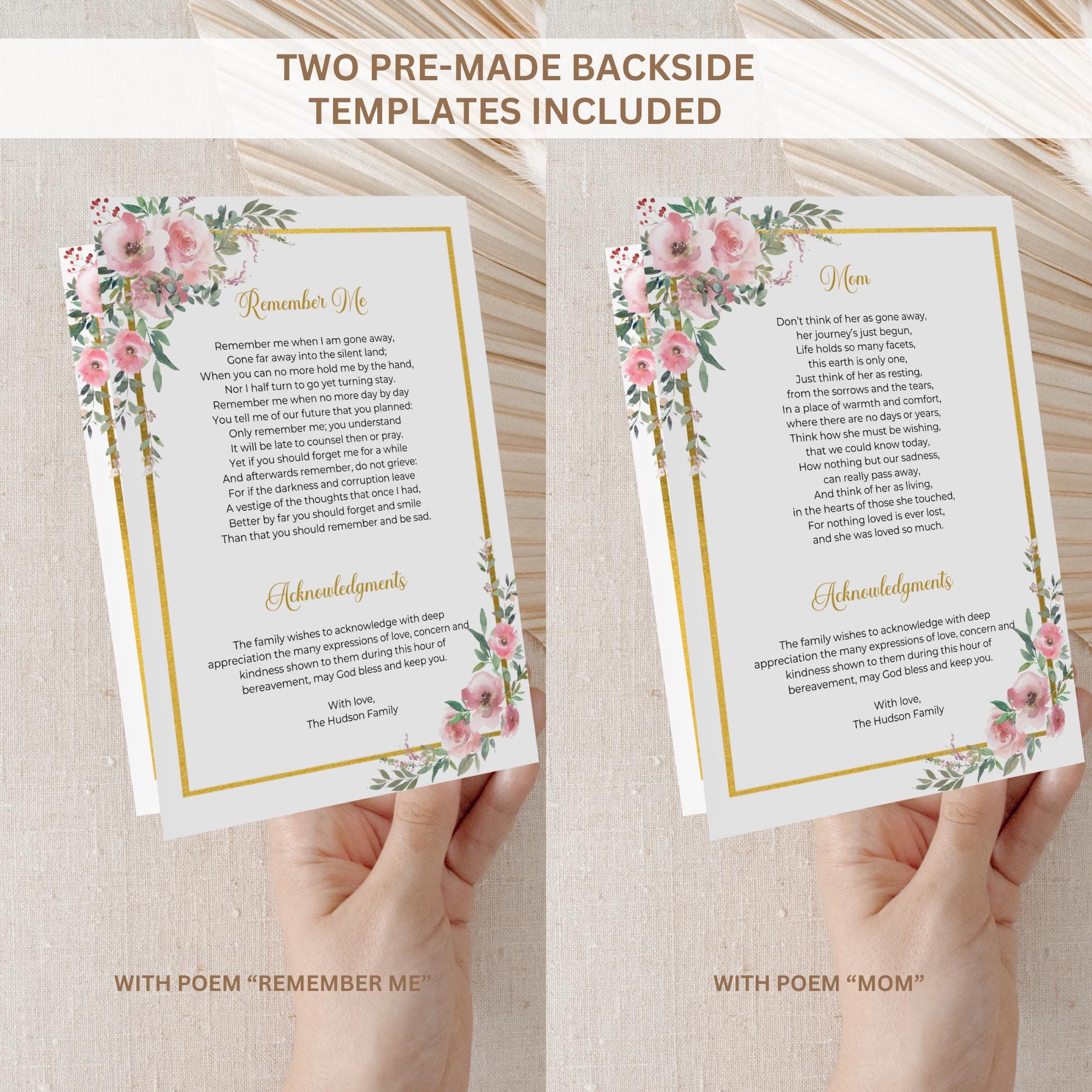 Pink Rose Funeral Program Template for Woman, Editable 4 Pages Obituary ...