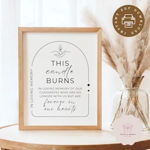 Class Reunion Memorial Sign, This Candle Burns Poster, In Loving Memory, High School Classmate Remembrance Printable Table Sign S004