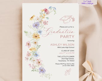 Wildflower Graduation Party Invitation Template Digital Grad Invite Canva Floral Announcement Class of 2026 Senior Celebration Card