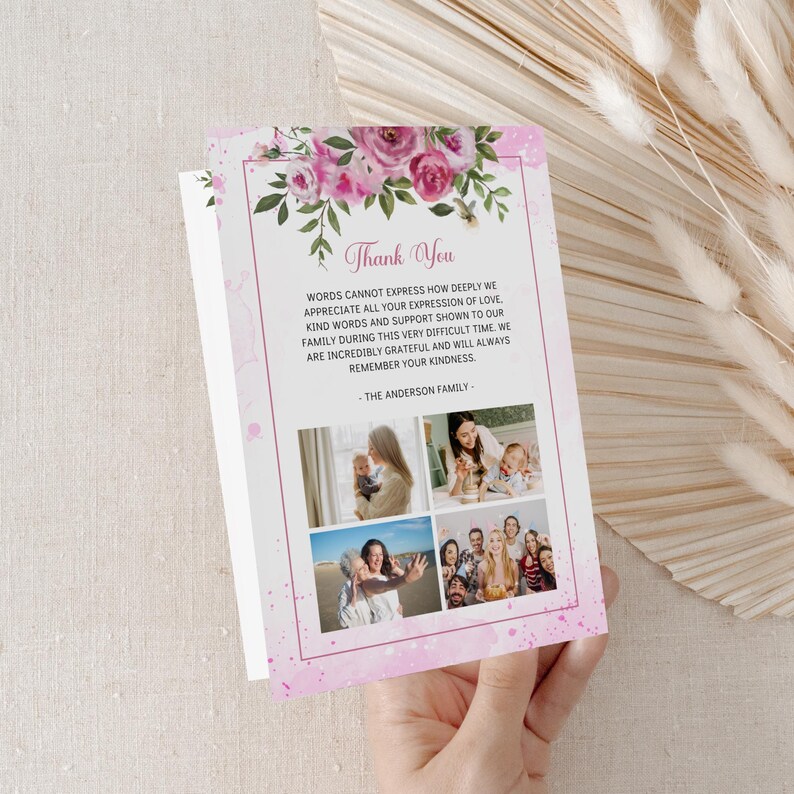 Memorial Service Template Pink Roses Design Funeral Program Booklet Celebration Life Tribute Digital Download Editable Format Canva Template Elegant Presentation Multiple Sizes Available Customizable Layout Professional Looking Design