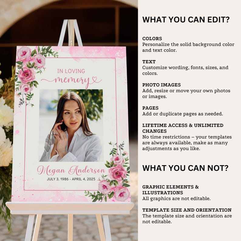 Funeral Welcome Sign Memorial Service Celebration Life Remembrance Display Entrance Decoration Loving Memory Digital Download Editable F25 immagine 7