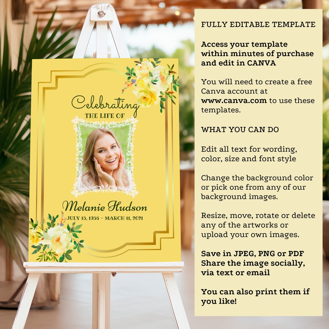 Editable Celebration of Life Poster Template, Large Funeral Editable Celebration of Life Poster Template, Large Funeral