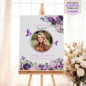 Purple Butterfly Memorial Service Template Digital Download Funeral Program Celebration Life Remembrance Ceremony Printable Poster Welcome