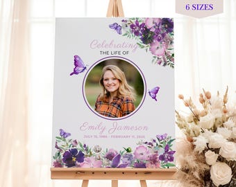 Purple Butterfly Memorial Service Template Digital Download Funeral Program Celebration Life Remembrance Ceremony Printable Poster Welcome