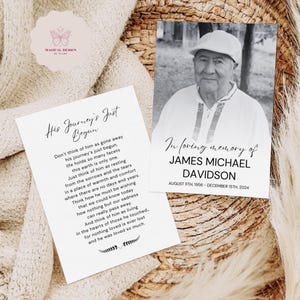 Funeral Prayer Card Template, Editable Memorial Prayer Card, Printable Celebration of Life Keepsake, Black and White Canva Design F018
