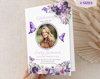Purple Butterfly Funeral Program Template Digital Memorial Service Booklet Celebration Life Remembrance Card Obituary Editable Canva Design