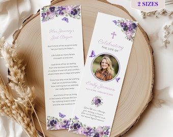 Funeral Bookmark Template Digital Download Funeral Program Memorial Service Celebration Life Remembrance Card Memorial Keepsake Purple F21