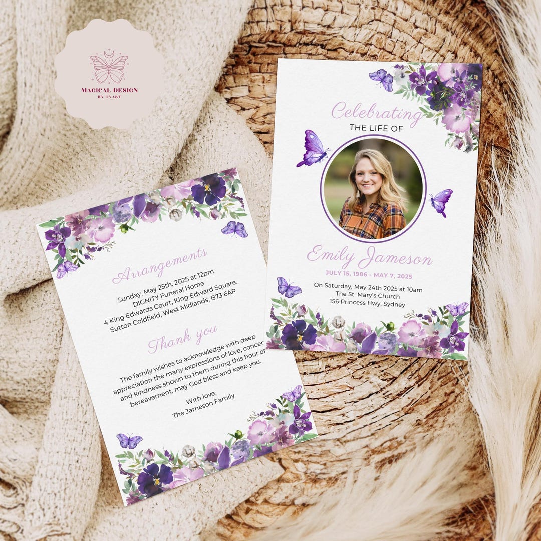 Double Sided Funeral Program Template, One Page Celebration of Life ...