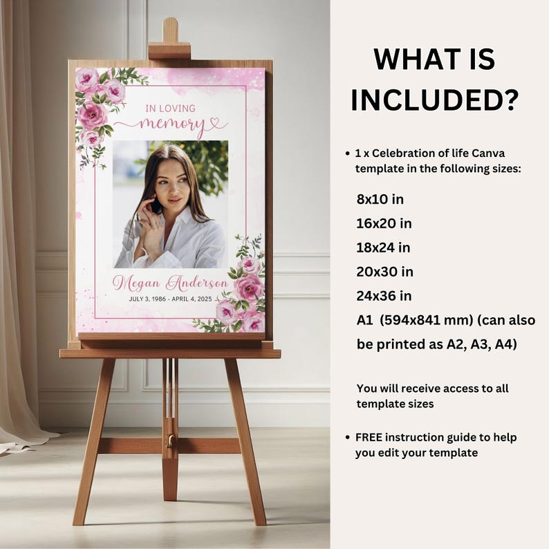 Funeral Welcome Sign Memorial Service Celebration Life Remembrance Display Entrance Decoration Loving Memory Digital Download Editable F25 immagine 6