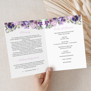 Memorial Service Template Purple Butterfly Design Digital Funeral Program Celebration Life Booklet Remembrance Card Obituary Template Editable Canva Format Printable Ceremony Program Bereavement Service Customizable Content Sections Photo