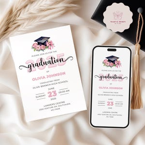 Editable Graduation invitation, Digital Template for Class of 2025, Custom Graduation Party Invite, Graduation Announcement, Canva G006