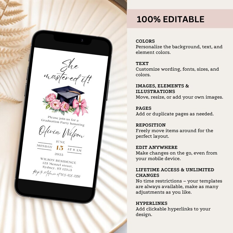 Masters Graduation Invitation Digital Template Canva Design Announcement Virtual Celebration Graduate Ceremony Degree Party Invite Editable image 7