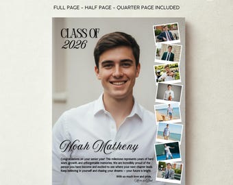 Boy Yearbook Ad Template Half Page Design Senior Tribute Page Template Canva Editable Graduation Memory Page Layout High School Yearbook