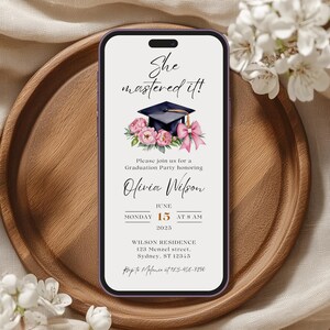 Digital Template Canva Design Masters Graduation Invitation Animated Format Customizable Details Virtual Celebration Announcement Online Ceremony Graduate Achievement Recognition Academic Success Party Invite Professional Looking Design