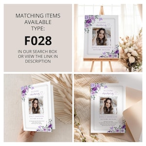 Purple Butterfly Funeral Welcome Sign, Editable Celebration of Life Poster, Memorial Photo Display, Floral Photo Board Canva Template F028 bild 9
