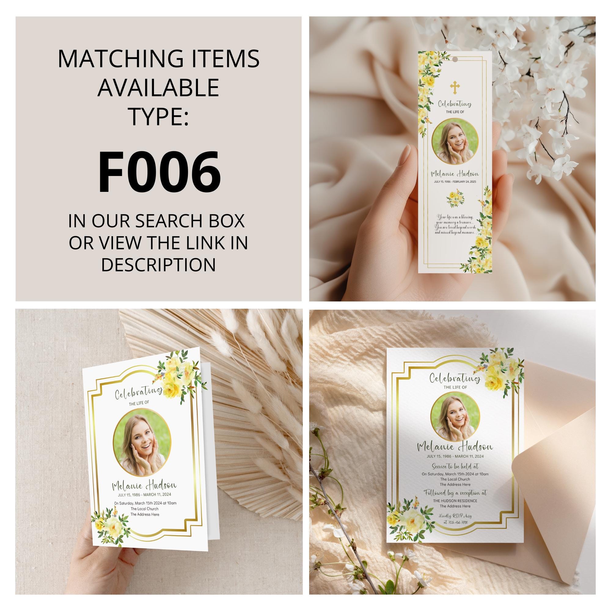 Yellow Roses Funeral Vector Yellow Roses Funeral Poster: Editable Memorial Photo Collage (canva ...