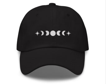 Maanfasen hoed | Maan papa hoed | Honkbalhoed | Minimalistische hoed | Geborduurde pet | Snelle verzending | Maanliefhebber | Spiritueel