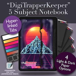Digital Trapper Keeper - 5 Subject Notebook with Hyperlinks - Light and Dark - PDF digital download (works in Goodnotes) - Neon Lights