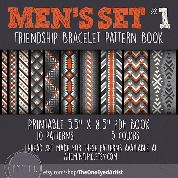 Men’s Set #1 Friendship Bracelet Pattern Book - Friendship Bracelet Kit - Printable 5.5”x8.5” PDF - gifts for men