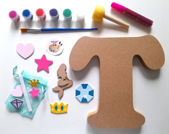 Paint Your Own Initial Letter, Large MDF Letter, Personalised, Children's Craft Kit, Letterbox Gift, Mermaid Theme