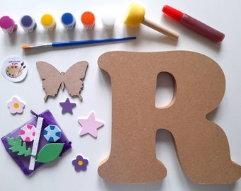 Paint Your Own Initial Letter, Large MDF Letter, Personalised, Children's Craft Kit, Letterbox Gift, Butterfly Theme