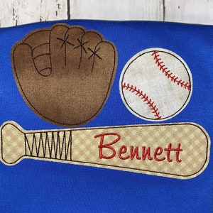 Baseball Trio Applique Design, baseball bat, ball and glove, machine embroidery, machine applique design, boy applique design