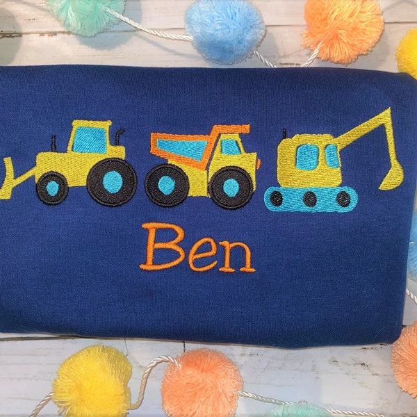 Construction truck trio - heavy fill stitch - dump truck tractor bulldozer excavator - machine embroidery file kids boy